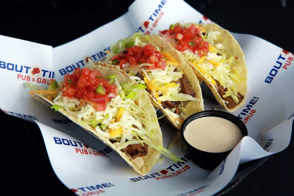 Soft shell tacos stuffed with your choice of grilled shrimp, steak, chicken, grilled or fried fish. Finished with Pico de Gallo, cheese and fiesta ranch. Fish have cabbage, steak & chicken have lettuce.