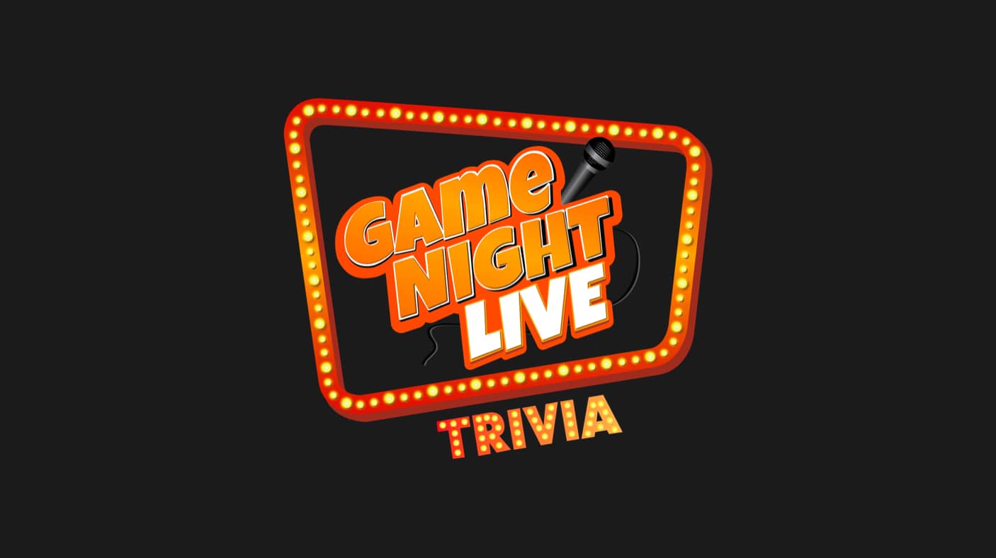 Infographic of lit up sign that says "Game Night Live Trivia"
